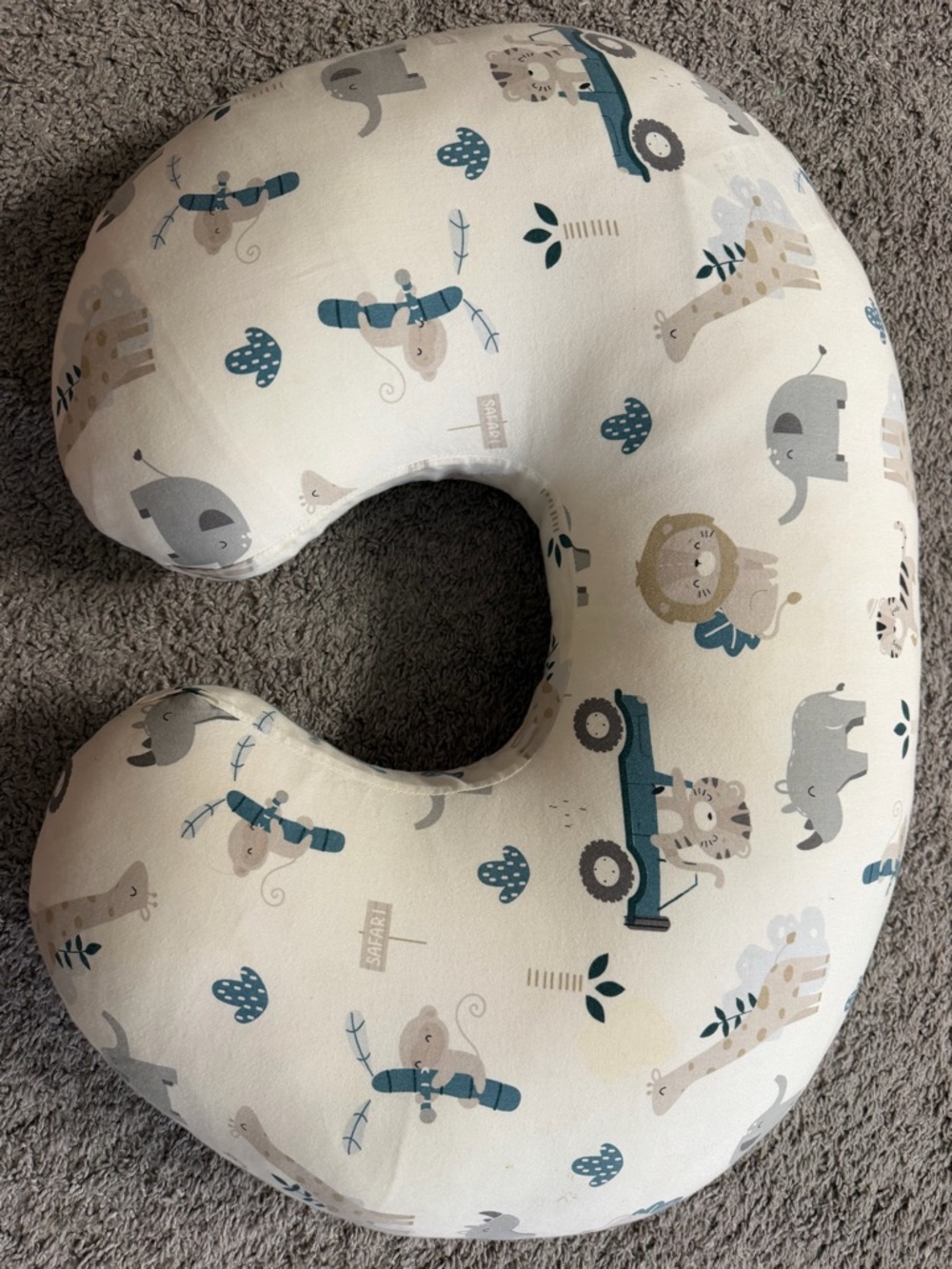 Neutral Safari Nursing Pillow with Blue & Beige Animal Print